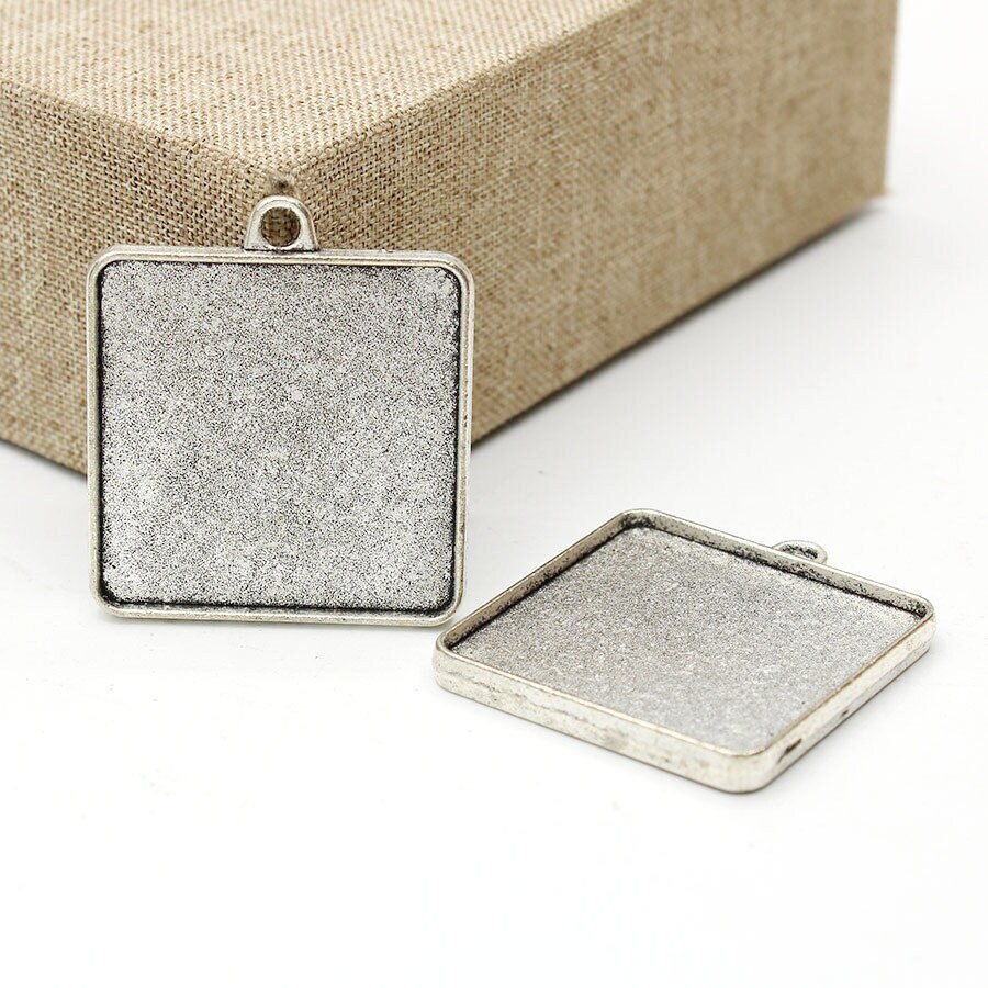 10 Pcs 25mm X 35mm Victorian Rectangle Pendant Trays In Anttique Copper