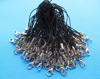 Black/Silver tone/Bronze/Golden Cell Phone Black Strap Lariat Lanyard, with 7mmx12mm Silver tone Lobster Clasp,DIY Accessry
