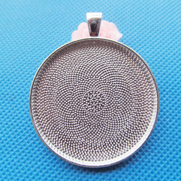 Large Heavy Silver Plated Round Frame Base Bezel Setting Tray Pendant Charm/Finding,fit 35mm Cabochon/Picture/Cameo