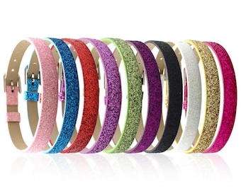 Multicolor 8mm Wide Adjustable Glitter PU Leather Bracelet, DIY Accessory Jewellery Making,For Slider Beading and Charm