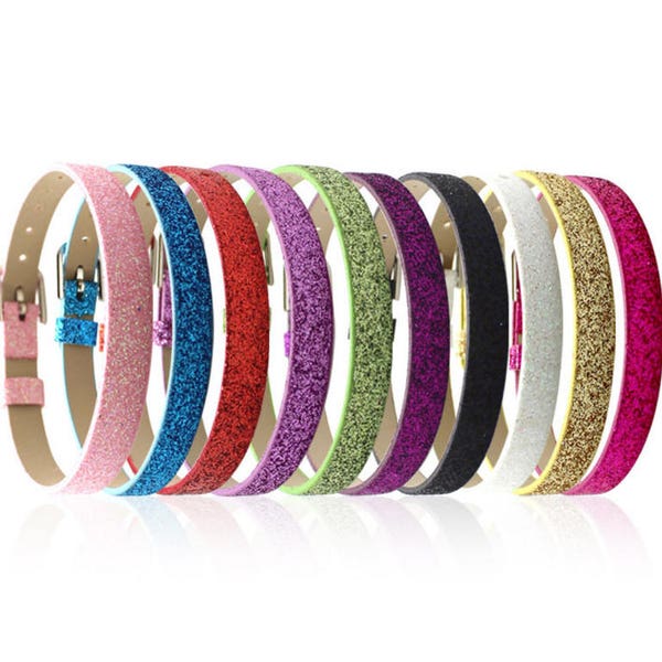 Multicolor 8mm Wide Adjustable Glitter PU Leather Bracelet, DIY Accessory Jewellery Making,For Slider Beading and Charm