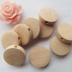 15mm Unfinished Thick Flat Circle Round Discs Natural Wood Spacer Beads Pendant Charm Findings,Hole through,DIY Accessory image 1