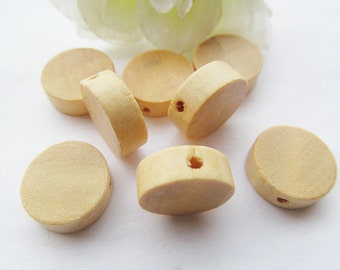 15mm Unfinished Thick Flat Circle Round Discs Natural Wood Spacer Beads Pendant Charm Findings,Holes through,DIY Accessory