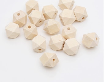 12mm Large Unfinished Faceted Natural Wood Spacer Beads Charm Finding,14 Hedron Geometricf Figure Wooden Beads,DIY Accessory