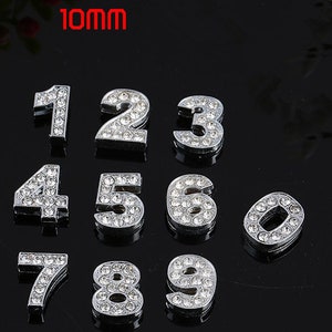 10mm Silver tone Number Slider Spacer Beads Pendant Charm/Finding,Dotted Around Rhinestone,for Bracelet & Necklace