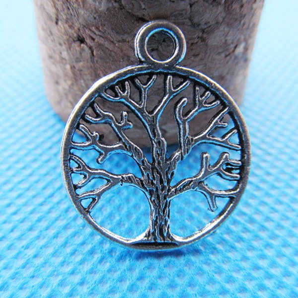20mm Antique Silver/Antique Bronze Hollow Filigree Lucky Wish Tree of Life Round Connector Pendant Charm/Finding,DIY Accessory