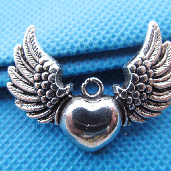 27mmx36mm Antique Silver tone/Antique Bronze Double Heart Angle Wing Pendant Charm/Finding,DIY Accessory Jewellery Making