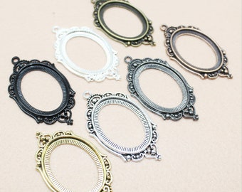 10 Colors Antique Silver/Bronze/Gold Oval Base Setting Tray Bezel Pendant Charm/Finding,fit 30mmx40mm Cabochon/Picture/Cameo,DIY Accessory