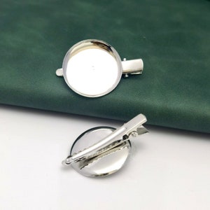 Silver tone Prong Hair Clips,Round 30mm Cabochon Base Setting,Backside Alligator Clip,DIY Accessory Jewelry Making