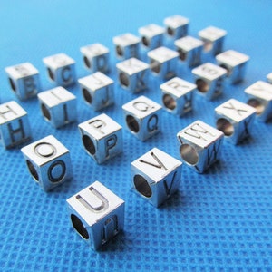 7mm Antique Silver tone/Antique Bronze  Capital Cubic Letter Slider Spacer Beads Pendant Charm/Finding,for Bracelet & Necklace