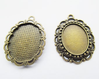 Antiguo plata tono / bronce antiguo cara oval lado base ajuste bandeja de bisel colgante encanto / hallazgo, ajuste 13mmx18mm cabochon / Cameo