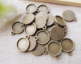 Antique Silver tone/Antique bronze Round Base Setting Tray Bezel Pendant Charm/Finding,fit 10mm Round Cabochon/Cameo,DIY Accessory Jewelry