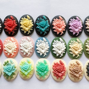 30mmx40mm 22 Colors Flatback Resin Flower Rose Cabochon Charm Finding,Fit Base Setting Tray Bezel,DIY Accessory Jewellery Making