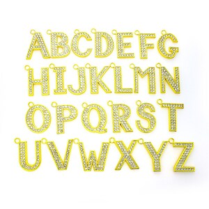 Large Shine Gold Alphabet Letter Pendant Charm/Finding,Bestridden White Rhinestone,DIY Accessory Jewelry Making
