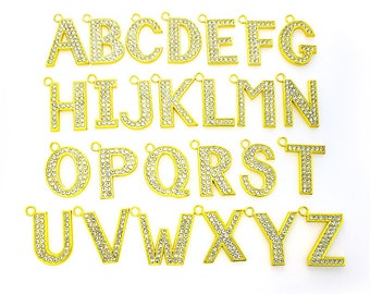Large Shine Gold Alphabet Letter Pendant Charm/Finding,Bestridden White Rhinestone,DIY Accessory Jewelry Making