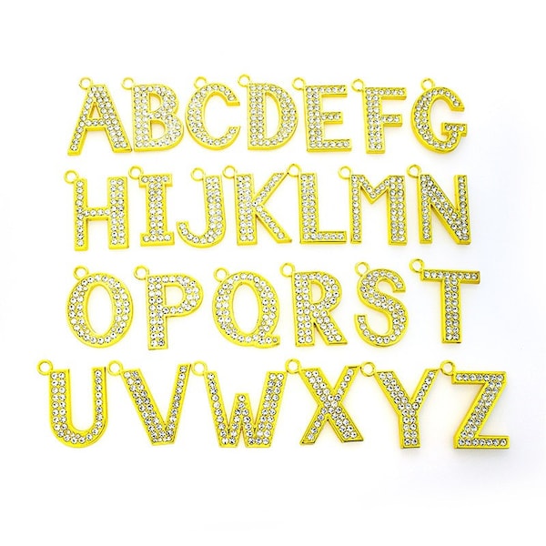 Large Shine Gold Alphabet Letter Pendant Charm/Finding,Bestridden White Rhinestone,DIY Accessory Jewelry Making