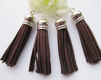 59mm Vintage Antique Bronze/Silver tone Plastic Caps Handbag Tassels,Korean Fleece Suede Cord,Chamois Macrame Bag Component Pendant Charm