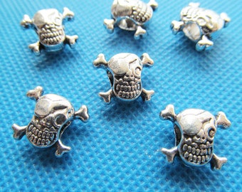 Antique Silver tone Heavy Filigree Pirate Skull Slider Spacer Beads Charm/Finding,for Bracelet & Necklace,DIY Accessory Jewellry