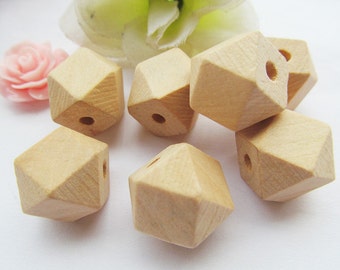 15mm Unfinished Faceted Natural Wood Spacer Beads Charm Finding,14 Hedron Geometricf Figure Wooden Beads,DIY Accessory