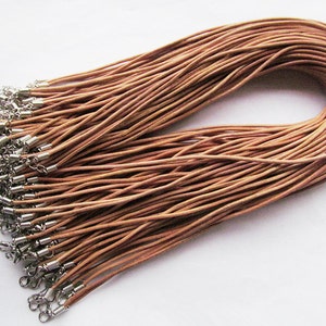 2mm 16-18inches Adjustable Genuine Leather Necklace Cord Rope String,1.8inch Extender Chain,12mmx7mm Lobster Clasp, DIY Jewelry Beading Cord