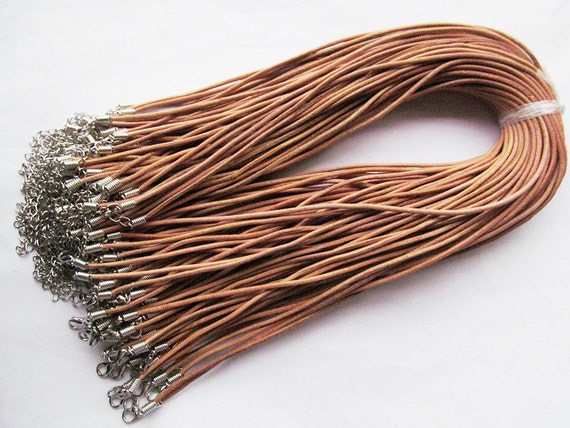18/'/' Brown 2.0mm Round Real Leather Necklace Cord Rope With Clasp Lobster 10Pcs
