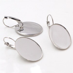 Antique Bronze/Silver tone Adjustable Blank Oval French Earring Hook,Base Setting Tray Charm/Finding,fit 18mmx25mm Cabochon/Picture/Cameo Silver tone