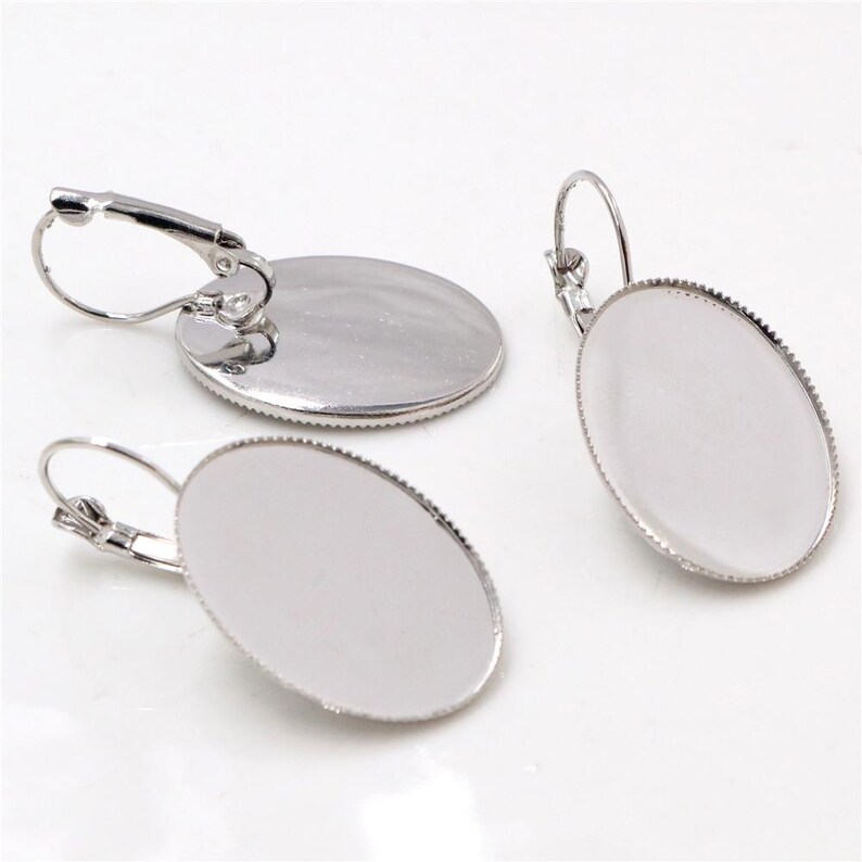 Antique Bronze/Silver tone Adjustable Blank Oval French Earring Hook,Base Setting Tray Charm/Finding,fit 18mmx25mm Cabochon/Picture/Cameo Silver tone