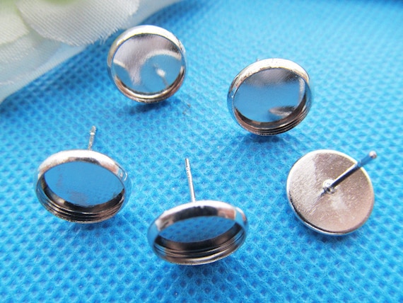 Silver tone/Antique Bronze Blank Earring Ear Stud, Round Base Setting Tray Charm/Finding,fit 12mm Cabochon/Picture/Cameo