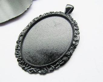 Black Oval  Base Setting Tray Bezel Pendant Charm/Finding,Fit 30mmx40mm Cabochon/Picture/Cameo,DIY Accessory Jewelry Making