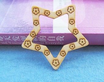 50.00mm Unfinished No Vanished Filigree Natural Wood Five Pointed Star Frame Pendant Charm Finding,DIY Accessory Jewellry Making