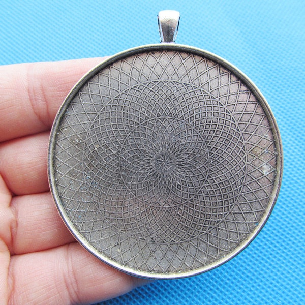 Large Antique Silver/Antique Bronze Round Frame Base Bezel Setting Tray Pendant Charm/Finding,fit 58mm Cabochon/Cameo,Big Bail Hook