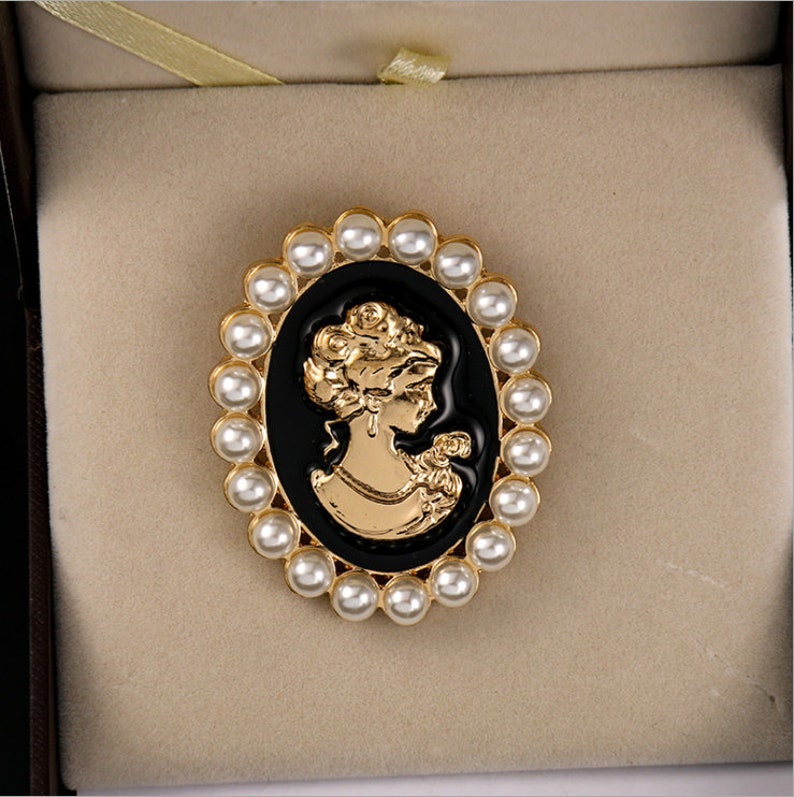 42mmx55mm KC Gold Enamal Beauty Cameo ABS Pearl Oval Brooch Pendant CharmFinding,DIY Accessory Jewelry Making