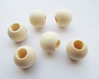 15mm Unfinished Round Ball Natural Wood Spacer Beads Charm Finding,Big Hole Middle,DIY Accessory Jewelry Making