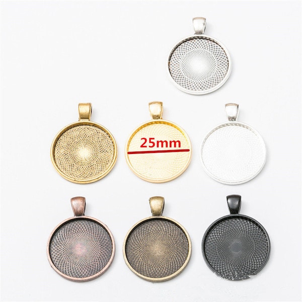 Heavy 10 Colors Filigree Round Blank Base Setting Tray Bezel Pendant Charm/Finding,Fit 25mm Cabochon/Cameo,DIY Accessory Jewelry Making