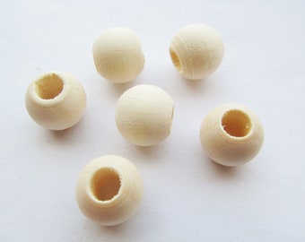 12mm Unfinished Round Ball Natural Wood Spacer Beads Charm Finding,Big Hole Middle,DIY Accessory Jewelry Making