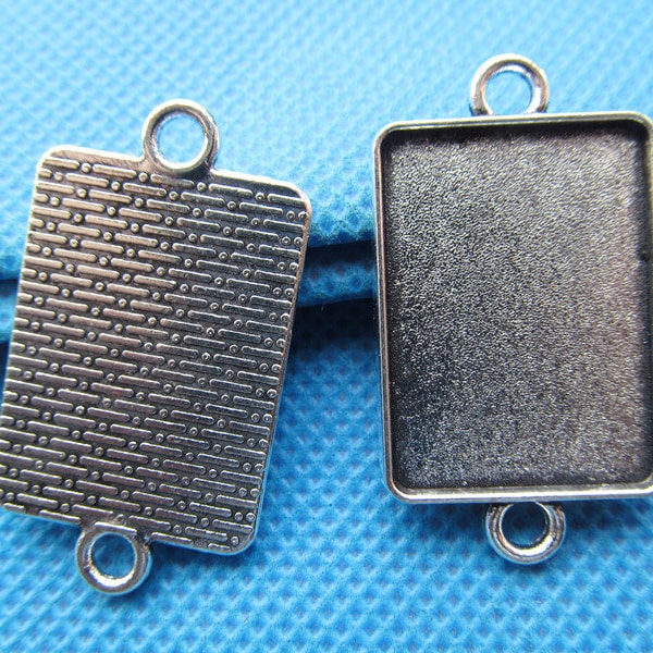 Antique Silver/Antique Bronze Rectangle Base Setting Tray Bezel Pendant Connector Charm/Finding,fit 18mmx25mm Cabochon/Cameo,Two Loops