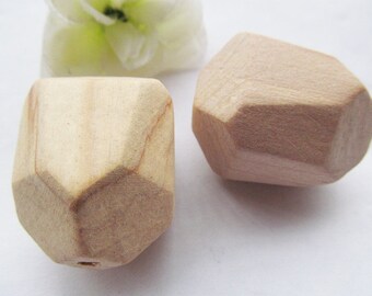 33mmx40mm Handmade Large Unfinished Faceted Natural Wood Spacer Beads Charm Finding,18 Hedron Geometricf Figure Wooden Beads,DIY Accessory