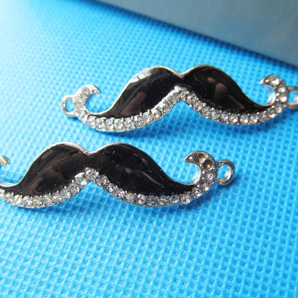 Noir/rose enlever Sideway moustache connecteur pendentif Charm/trouver, Bracelet Charm, pointillé 27pcs Rhinestone, fabrication de bijoux accessoires bricolage