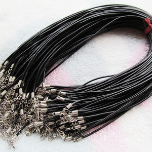 2mm 16-18inches Adjustable Genuine Leather Necklace Cord Rope String,1.8inch Extender Chain,12mmx7mm Lobster Clasp, DIY Jewelry Beading Cord