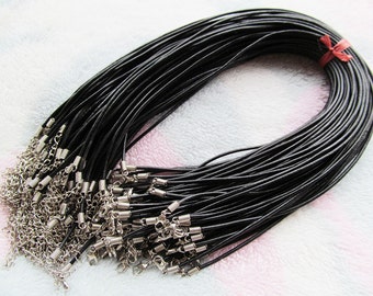 3.00mm Black/Deep Brown Genuine Leather Necklace Cord Rope String,1.8inch Extender Chain,12mmx7mm Lobster Clasp, DIY Jewelry Beading Cord