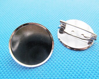 Silver tone Blank Brooch/Breastpin Charm Finding,Base Setting Tray Bezel,fit 25.00mm Cabochon,Clip Safety Pin/Brooch Backside