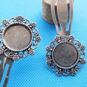Antik silverton/antik brons blomma bokmärke basinfattning bricka bezel hänge berlock, passar 18 mm cabocho/cameo, gör-det-själv accessoar smyckestillverkning