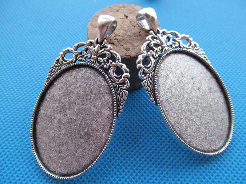 10x Ciondolo Vintage Lunetta Cabochon Impostazioni Vassoio Ovale - Foto 3