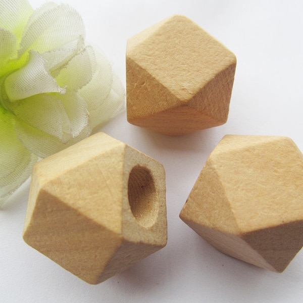 25mm Large Big Hole Unfinished Faceted Natural Wood Spacer Beads Charm Finding,14 Hedron Geometricf Figure Wooden Beads,DIY Accessory