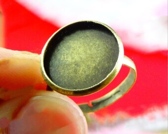 Good Quality Polished Antique Bronze Adjustable Blank Ring Charm/Finding,Round Base Setting Tray,fit 14mm Cabochon/Picture/Cameo