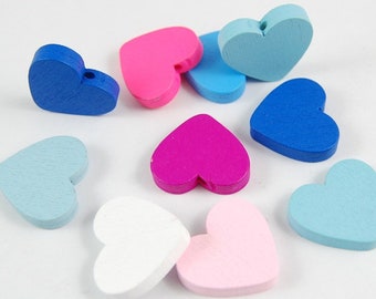 20mmx23mm Colorful Thick Flat Heart Discs Wood Spacer Beads Pendant Charm Findings,Holes through,DIY Accessory