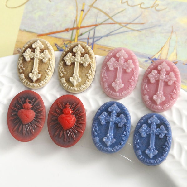 18mmx25mm Good Quality Oval Flatback Resin Cross Cabochon Charm Finding,Fit Base Setting Tray,DIY Accessory Jewelry Making