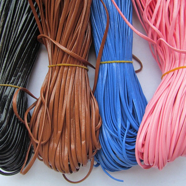 3mm wide Flat Bright Faux Leather Cord String Rope Charm Finding, Beading String, For Bracelet & Necklace,DIY Jewelry Accessory