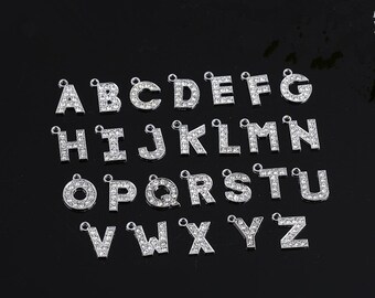 Cute Cabinet Silver tone/White K Alphabet Letter Pendant Charm/Finding,Bestridden White Rhinestone,DIY Accessory