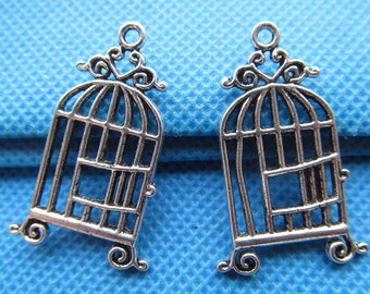 34mm x18mm Antique Silver tone/Antique Bronze Hollow Filigree Bird Cage Connector Pendant Charm/Finding,DIY Accessory Jewellery Making